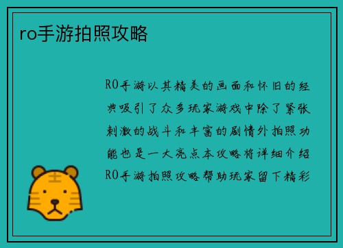 ro手游拍照攻略