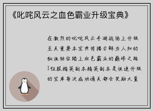 《叱咤风云之血色霸业升级宝典》