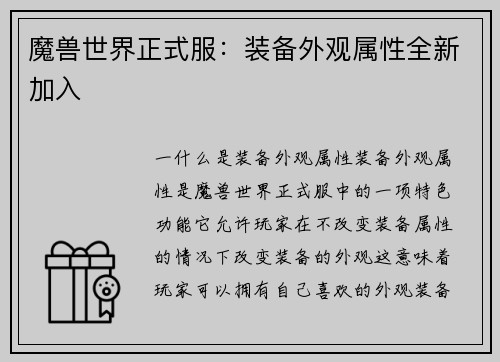 魔兽世界正式服：装备外观属性全新加入